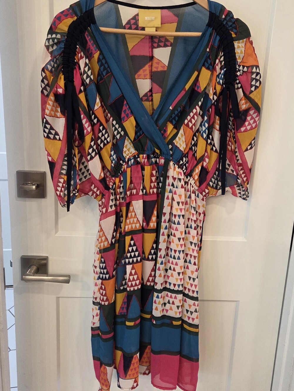 Maeve Anthropologie Geometric Print Mini Dress Women’s 6 Boho Deep V Summer
